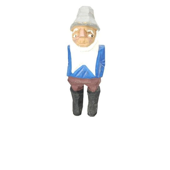 Hand Carved Wood Figurine Figure Sea Captain Fisherman Sea Man In Blue Wooden - Picture 10 of 11